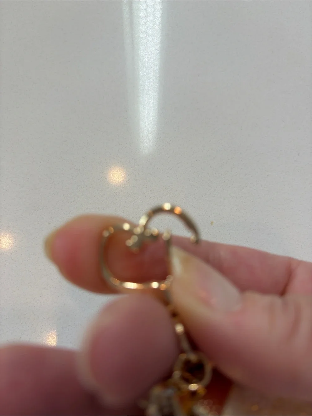 Beige and Gold Logo Strap Keychain with Charms